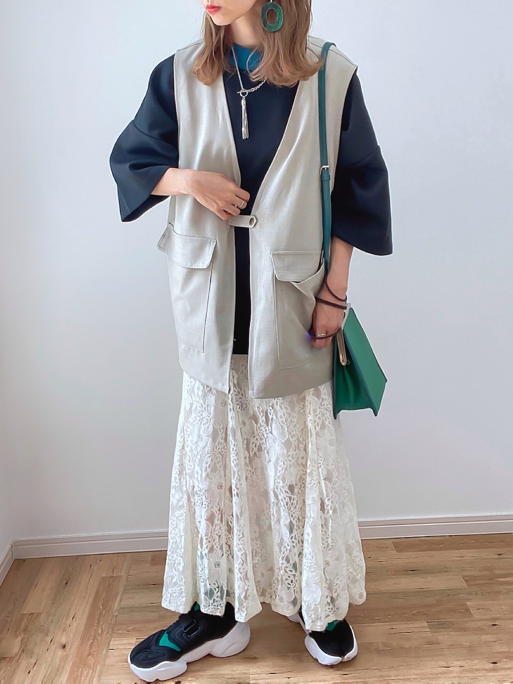 【美品】コーデ売り♡ ペルルペッシュ 花柄ブラウス＆レースマーメイドスカート 美品】コーデ売り♡ ペルルペッシュ 花柄ブラウス＆レース