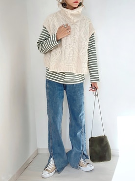 「DHOLIC STYLE（ディーホリックスタイル）のアイテム（ベスト）」を使った、kuuuuraさん（レディース・158cm）の秋コーディネート