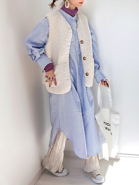 「DHOLIC STYLE（ディーホリックスタイル）のアイテム（ベスト）」を使った、kuuuuraさん（レディース・158cm）の冬コーディネート