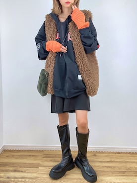 「アイテム（アームカバー）」を使った、kuuuuraさん（レディース・158cm）の冬コーディネート
