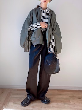 「JUNOAH（ジュノア）のアイテム（ブルゾン）」を使った、kuuuuraさん（レディース・158cm）の秋コーディネート