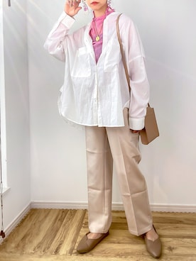 「JUNOAH（ジュノア）のアイテム（スラックス）」を使った、kuuuuraさん（レディース・158cm）の春コーディネート