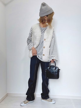 「DHOLIC STYLE（ディーホリックスタイル）のアイテム（ベスト）」を使った、kuuuuraさん（レディース・158cm）の秋コーディネート