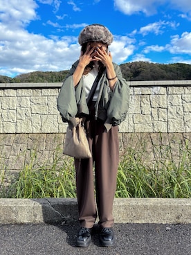 「JUNOAH（ジュノア）のアイテム（ブルゾン）」を使った、kuuuuraさん（レディース・158cm）の秋コーディネート