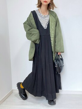 「sakishimatokyo（サキシマトーキョー）のアイテム（ジャンパースカート）」を使った、kuuuuraさん（レディース・158cm）の秋コーディネート