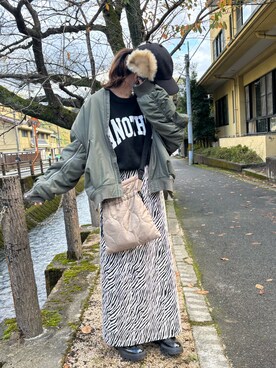 「JUNOAH（ジュノア）のアイテム（ブルゾン）」を使った、kuuuuraさん（レディース・158cm）の秋コーディネート