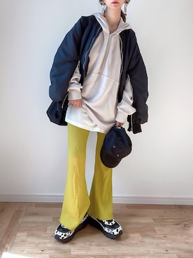 「JUNOAH（ジュノア）のアイテム（ブルゾン）」を使った、kuuuuraさん（レディース・158cm）の秋コーディネート