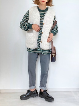 「DHOLIC STYLE（ディーホリックスタイル）のアイテム（ベスト）」を使った、kuuuuraさん（レディース・158cm）の秋コーディネート