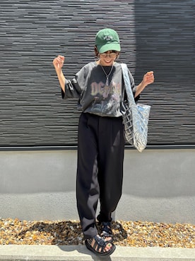 「JUNOAH（ジュノア）のアイテム（スラックス）」を使った、kuuuuraさん（レディース・158cm）の夏コーディネート