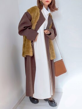 「ファーベスト」｜「アイテム（ノーカラーコート）」を使った、kuuuuraさん（レディース・158cm）の冬コーディネート