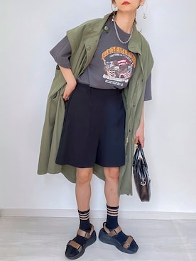 「ごきげんウィーク」｜「アイテム（モッズコート）」を使った、kuuuuraさん（レディース・158cm）の春コーディネート