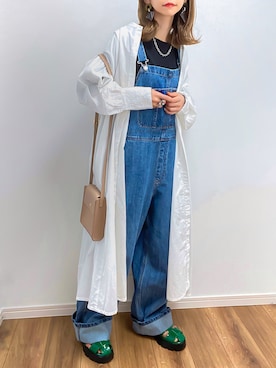 「シャツワンピ」｜「アイテム（オールインワン・サロペット）」を使った、kuuuuraさん（レディース・158cm）の春コーディネート