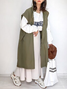 「ジレ」｜「アイテム（モッズコート）」を使った、kuuuuraさん（レディース・158cm）の春コーディネート