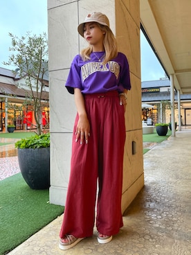 「夏コーデ」｜「アイテム（チュニック、パープル系）」を使った、Reinaさん（レディース・155cm）の夏コーディネート