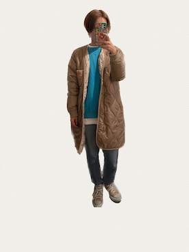 「UNIVERSAL OVERALL（ユニバーサルオーバーオール）のアイテム（ノーカラーコート）」を使った、chiiiiさん（レディース・160cm）の冬コーディネート