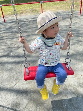 「麦わら帽子」｜「アイテム（スウェットパンツ）」を使った、せいちゃんmamaさん（キッズ・90cm）の秋コーディネート