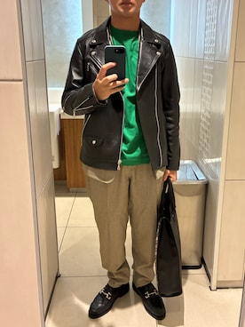 「アイテム（ライダースジャケット）」を使った、MASARU TAKAGIさん（メンズ・172cm）の秋コーディネート