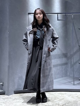 「アイテム（ノーカラーコート）」を使った、佐藤静香さん（レディース・159cm）の秋コーディネート