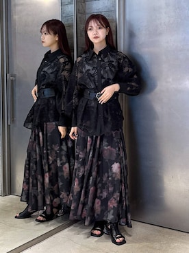 「アイテム（スカート、ピンク系）」を使った、佐藤静香さん（レディース・159cm）の夏コーディネート