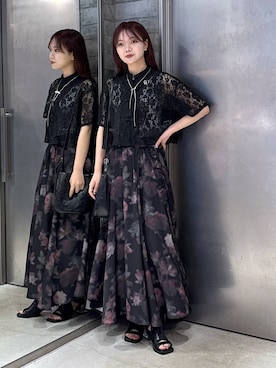 「アイテム（スカート、ピンク系）」を使った、佐藤静香さん（レディース・159cm）の夏コーディネート
