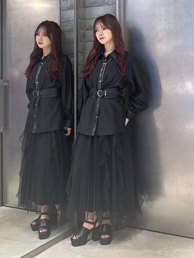 「HARE（ハレ）のラメジャガードシアーシャツ(HARE)（シャツ/ブラウス）」を使った、佐藤静香さん（レディース・159cm）の夏コーディネート