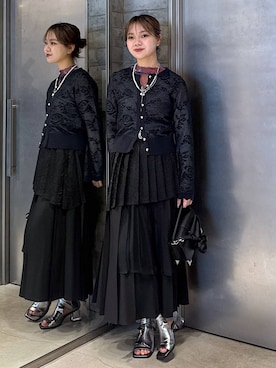 「HARE（ハレ）のアシメミックスプリーツスカート(HARE)（スカート）」を使った、佐藤静香さん（レディース・159cm）の春コーディネート