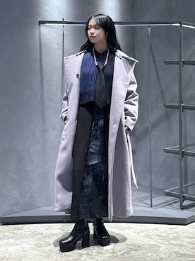 「アイテム（ネクタイ、ブラック系）」を使った、佐藤静香さん（レディース・159cm）の冬コーディネート