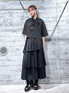 「HARE（ハレ）のアシメミックスプリーツスカート(HARE)（スカート）」を使った、佐藤静香さん（レディース・159cm）の春コーディネート