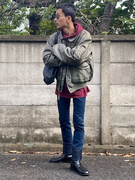 「Yohji Yamamoto（ヨウジヤマモト）のアイテム（バッグ）」を使った、Yusuke Katsurayamaさん（メンズ・170cm）の秋コーディネート