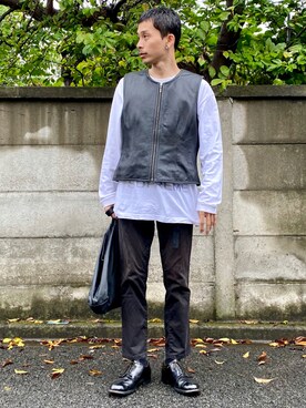 「Yohji Yamamoto（ヨウジヤマモト）のアイテム（バッグ）」を使った、Yusuke Katsurayamaさん（メンズ・170cm）の秋コーディネート