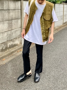 「A.P.C.（アーペーセー）のアイテム（スラックス）」を使った、Yusuke Katsurayamaさん（メンズ・170cm）の夏コーディネート