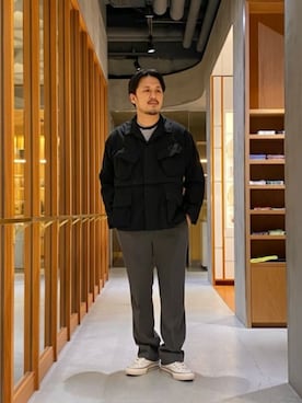 「UNITED ARROWS（ユナイテッドアローズ）のアイテム（スラックス）」を使った、藤高 尚徳さん（メンズ・175cm）の冬コーディネート