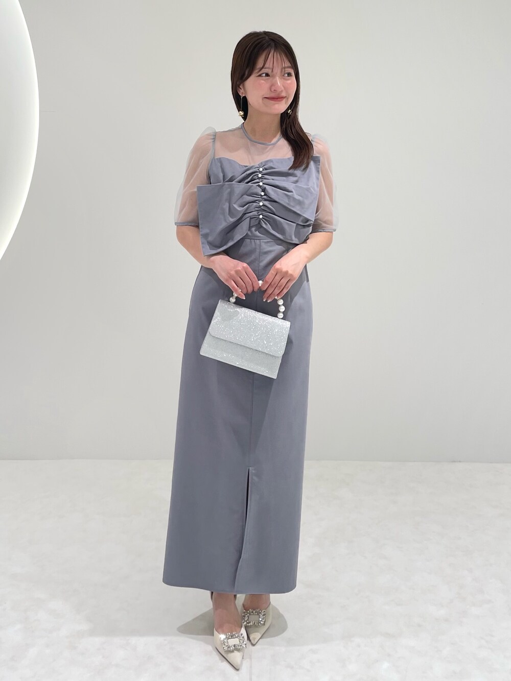 LEJA】フロントプリーツシアースリーブIラインドレスワンピース美脚