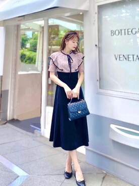 Leja レジャ の Leja リボン付き配色ベロアレース結婚式ハイウエストワンピースドレス美脚効果 パーティードレス ドレス Wear