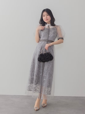 「Leja（レジャ）の【LEJA】フラワーレースカラーチュールレイヤードキャミワンピースAラインドレス美脚効果結婚式 パーティードレス 成人式 二次会 同窓会 お呼ばれ オケージョン 20代 30代（ドレス、ブルー系）」を使った、Lejaさん（レディース・153cm）の春コーディネート