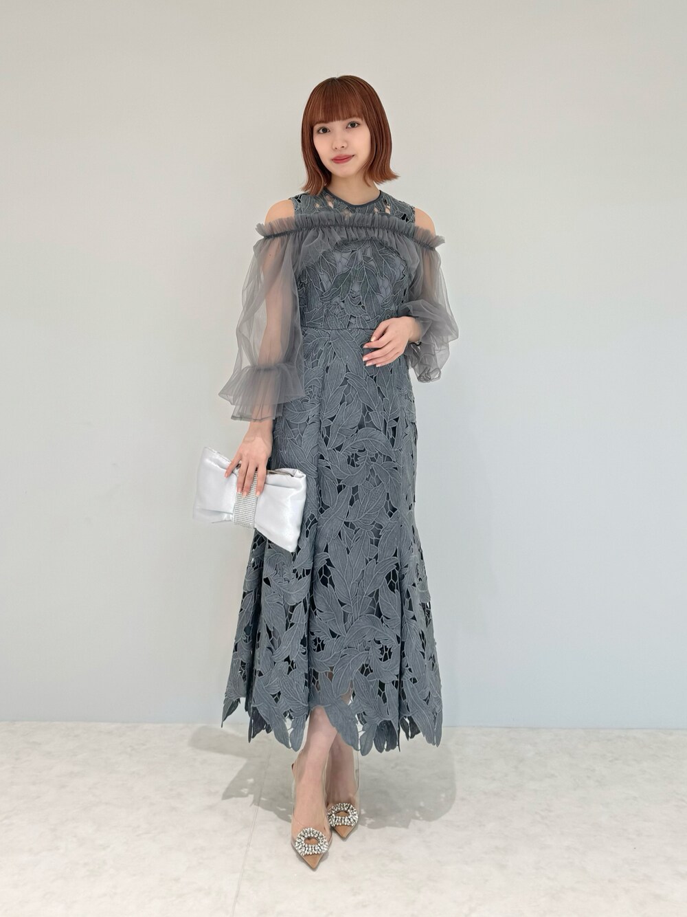 マルチパフスリーブボレロ付きレース裾スカラップ加工マーメイドロング丈ドレス LEJA】マルチパフスリーブボレロ付きレース裾スカラップ加工