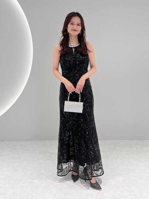 パーティー ドレス ワンピース ホルターネック 結婚式 ビジュー セール】【LEJA LUXE】ビジューホルターネックボタニカル
