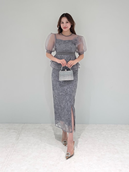 セール】【LEJA】ローズペプラムIラインワンピースドレス2点セット美脚