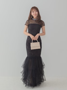 「Leja（レジャ）の【LEJA LUXE】ネックビジュースパンコールシアーティアードマーメイドドレス美脚効果結婚式 パーティードレス 成人式 二次会 同窓会 お呼ばれ オケージョン 20代 30代（ドレス、ブラック系）」を使った、Lejaさん（レディース・153cm）の春コーディネート