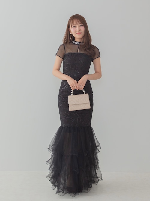セール】【LEJA LUXE】ネックビジュースパンコールシアーティアード