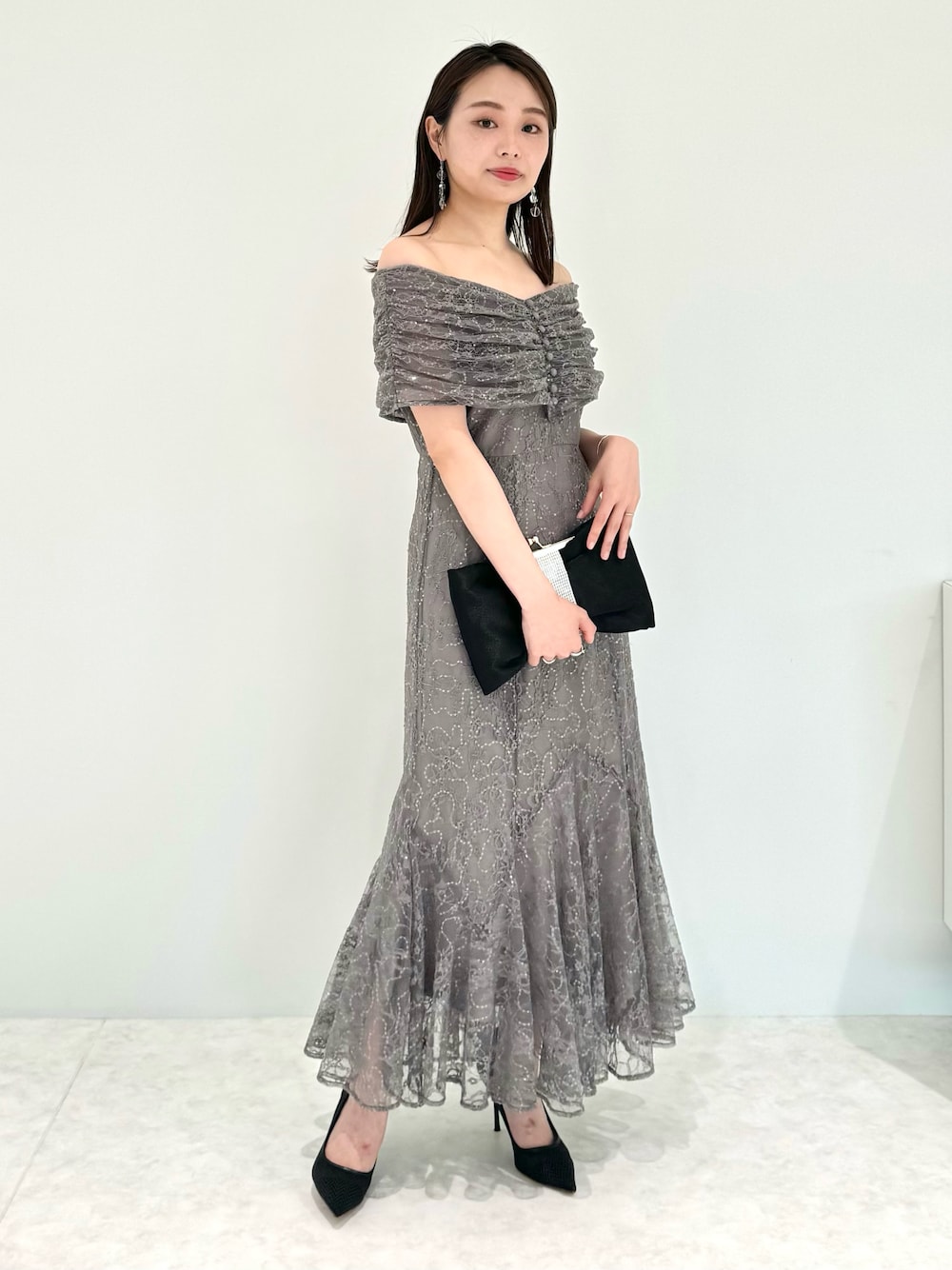LEJA】2wayレース花柄オフショルダースパンコールマーメイド