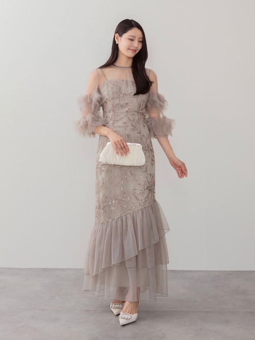 セール】【LEJA】フラワースパンコールチュールフリルスリーブIライン