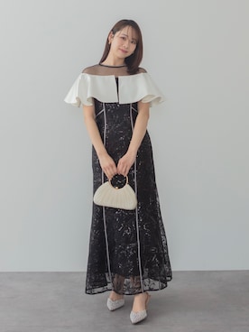 「Leja（レジャ）の【LEJA】ストーンラインシアービッグフリルマーメイドドレス美脚効果結婚式 パーティードレス 成人式 二次会 同窓会 お呼ばれ オケージョン 20代 30代（ドレス、ブラック系）」を使った、Lejaさん（レディース・153cm）の春コーディネート