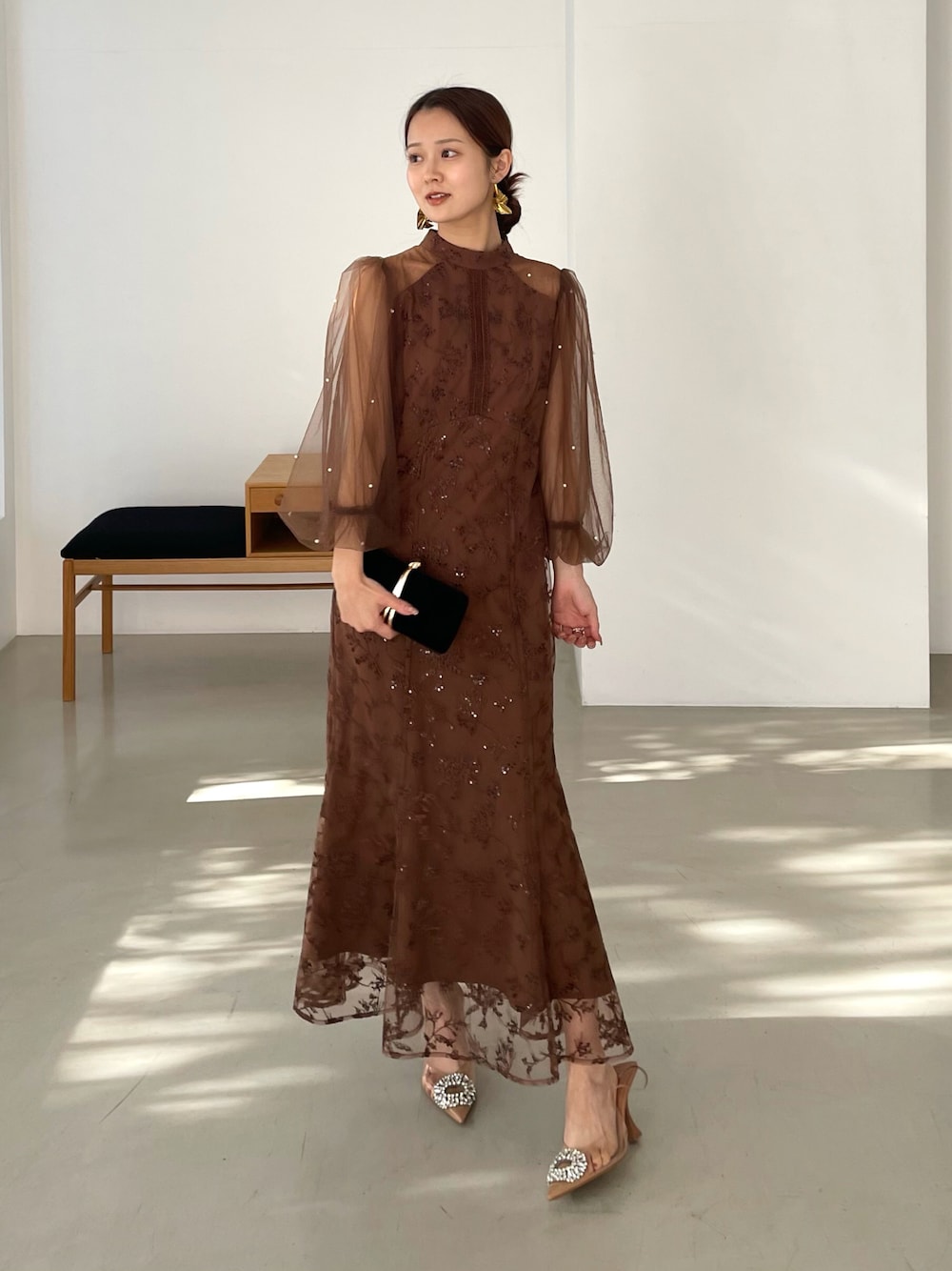 Leja パールパフスリーブレーススパンコール刺繍マーメイドドレス Leja（レジャ）の「【LEJA】パールパフスリーブレース