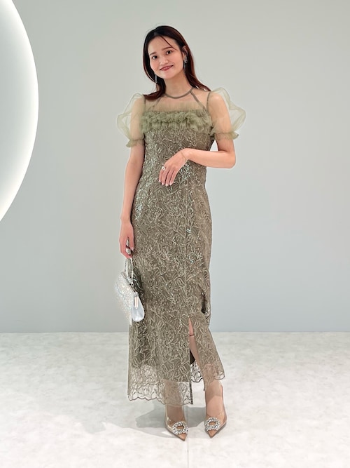 セール】【LEJA】チュールフラワースパンコールIラインワンピース