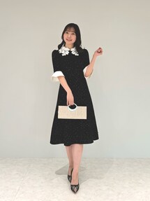 LEJA 花柄レースカラースパンコール刺繍Aラインフレアドレスワンピース セール】【LEJA】花柄レースカラースパンコール刺繍Aラインフレ