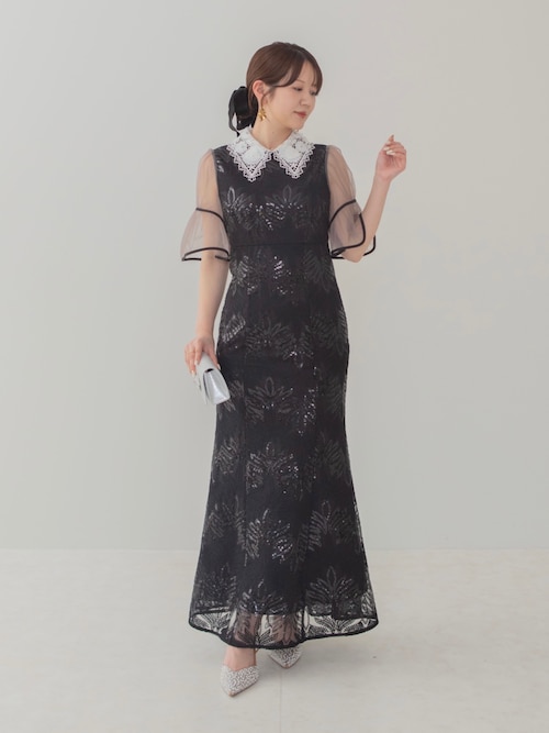 LEJA】フラワーレースカラースパンコールマーメイドワンピースドレス LEJA】フラワーレースカラースパンコールマーメイドワンピースドレス