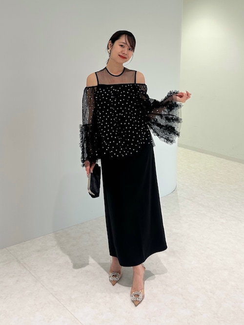 セール】【LEJA】ドットストーンオフショルIラインワンピースドレス