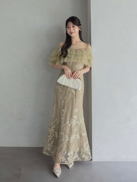 「Leja（レジャ）の【LEJA】フロントチュールフリルフラワースパンコールマーメイドワンピースドレス美脚効果結婚式 パーティードレス 成人式 二次会 同窓会 お呼ばれ オケージョン 20代 30代（ドレス、グリーン系）」を使った、Lejaさん（レディース・164cm）の春コーディネート