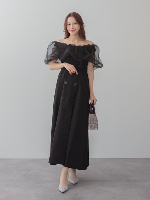leja Mサイズオケージョン　ドレス　オフショル　ふりふり Leja（レジャ） ドレス 「LEJA」チュールフリルオフショルダー